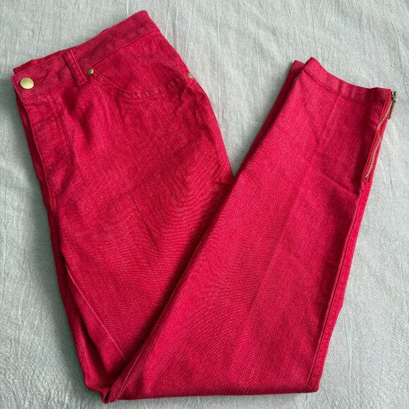 IMAN Red Denim Pants‎ With Leg Zippers Size 8S - Picture 1 of 9